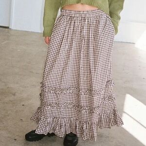 Damson Madder Rina Ruffle Skirt - Chocolate Check